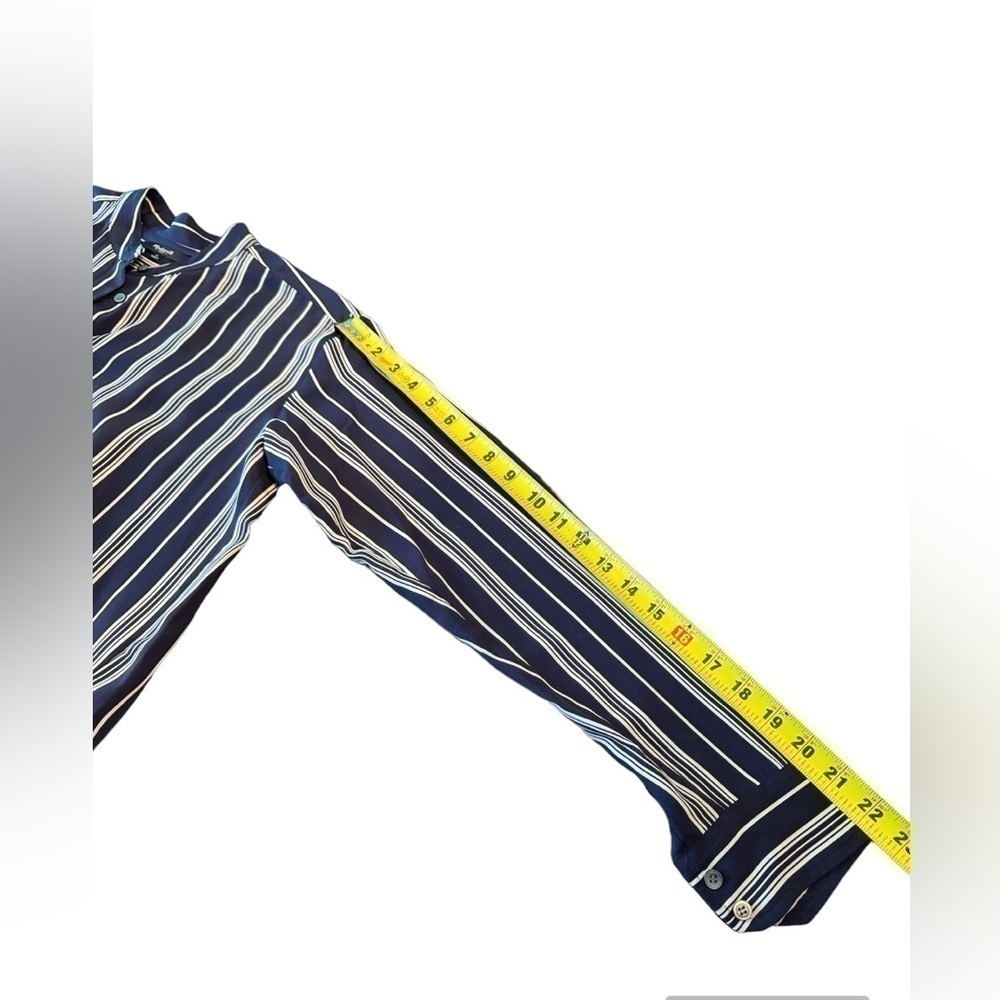 Madewell Silk Blouse Oversized Women Size Small Navy Blue and Ivory Stripes - Picture 10 of 12